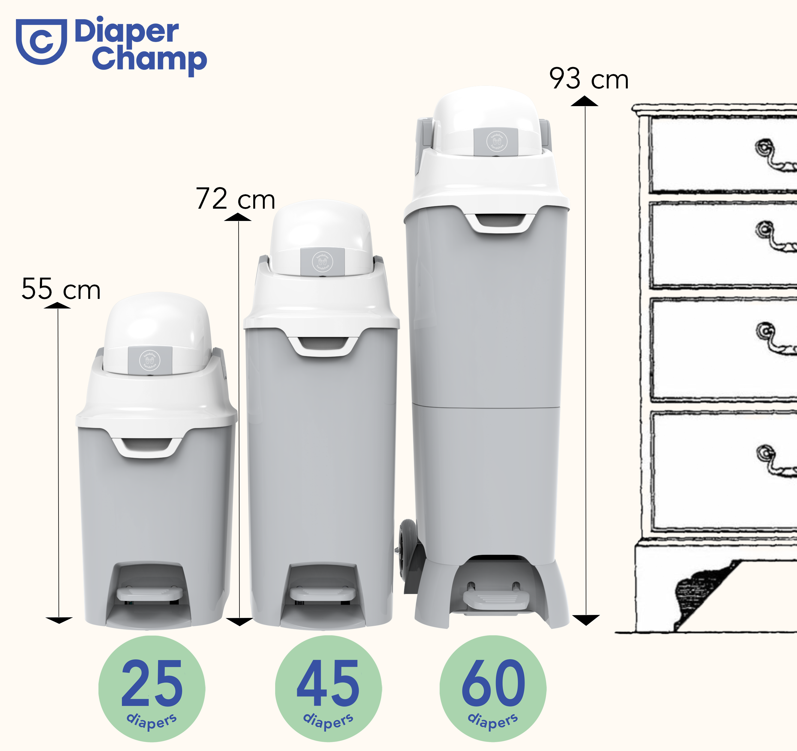 DiaperChamp ONE Handsfree Standard - Silver