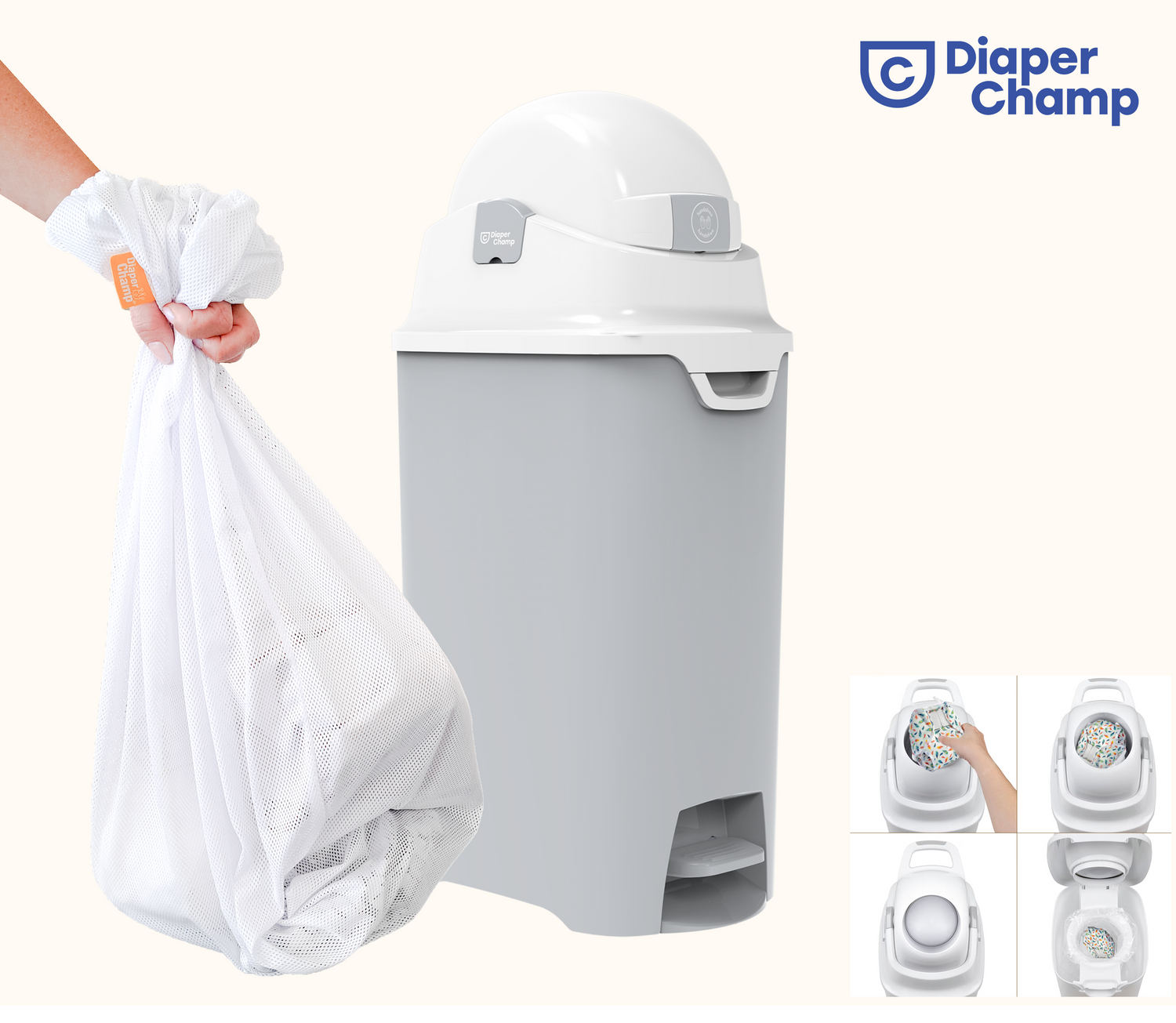 Fits trash and laundry bags;  for both disposable and cloth diapers.