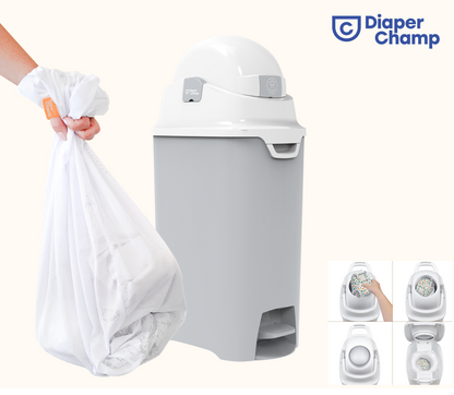 Fits trash and laundry bags;  for both disposable and cloth diapers.