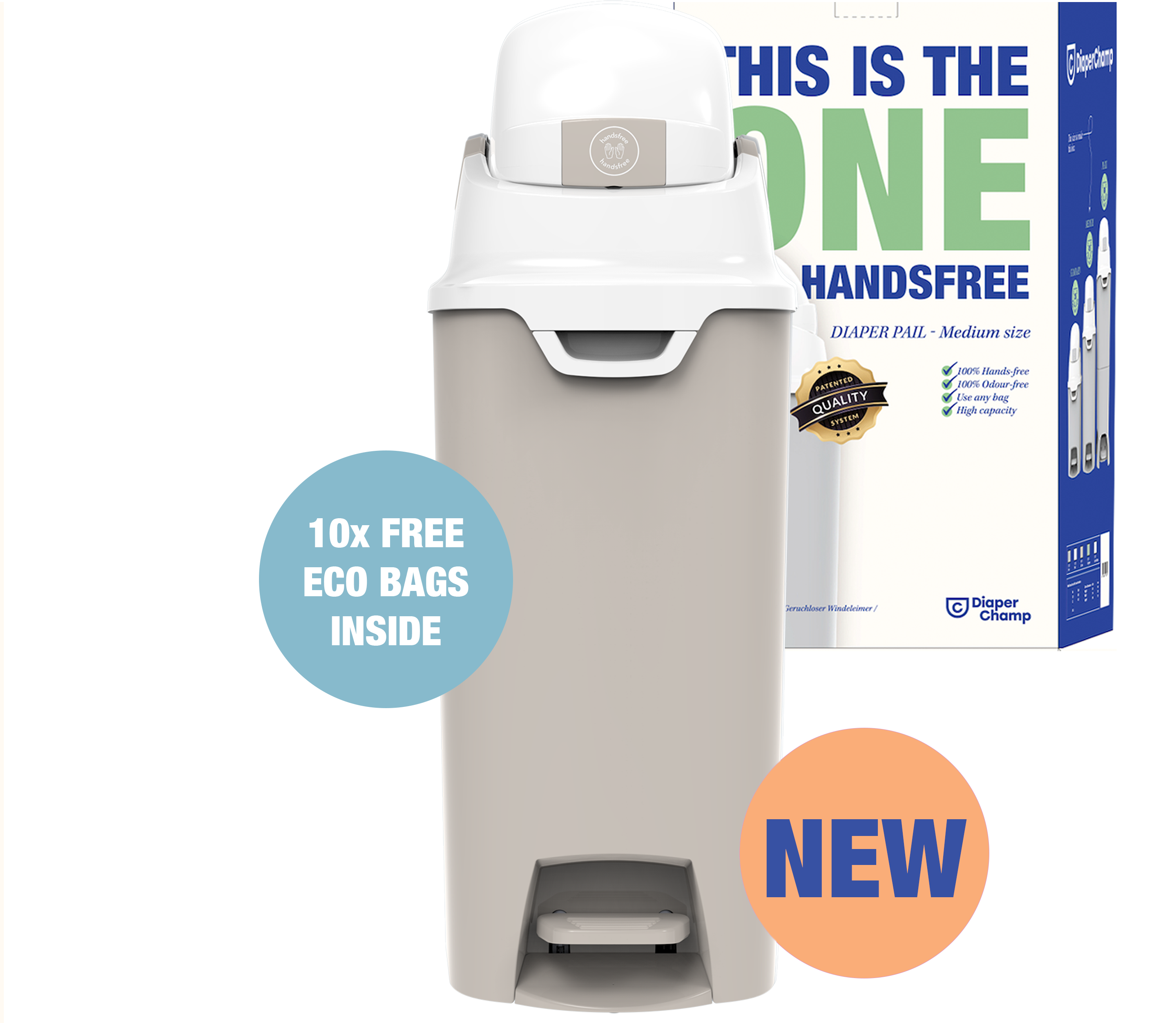 DiaperChamp ONE Handsfree Medium - Clay Sand  (incl. 10 ECO BAGS for free)